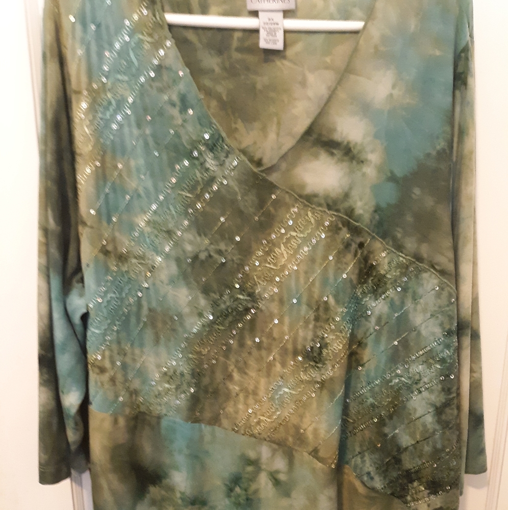 EUC Catherine's green "tie-dye" with beading